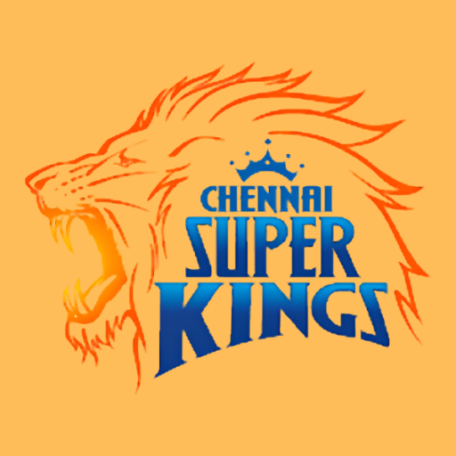 Chennai Super Kings logo featuring a roaring lion illustration in orange with bold blue CSK text on a yellow background.