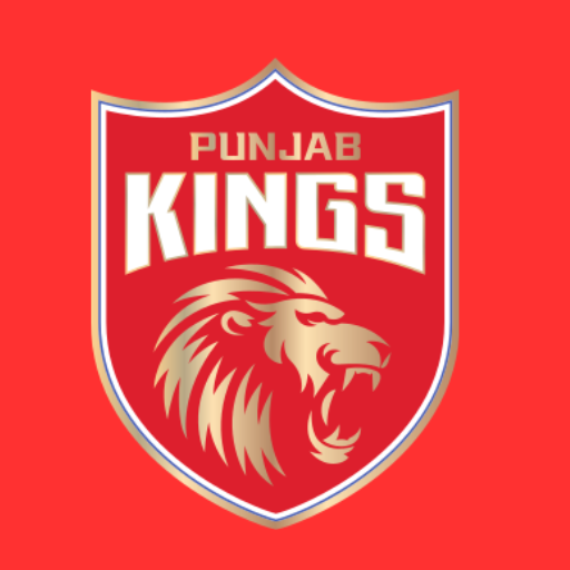 Punjab Kings logo featuring a golden roaring lion inside a red shield with bold white team text on a red background.