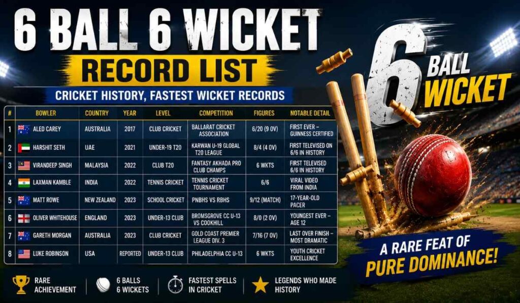 6 Ball 6 Wicket Record List
