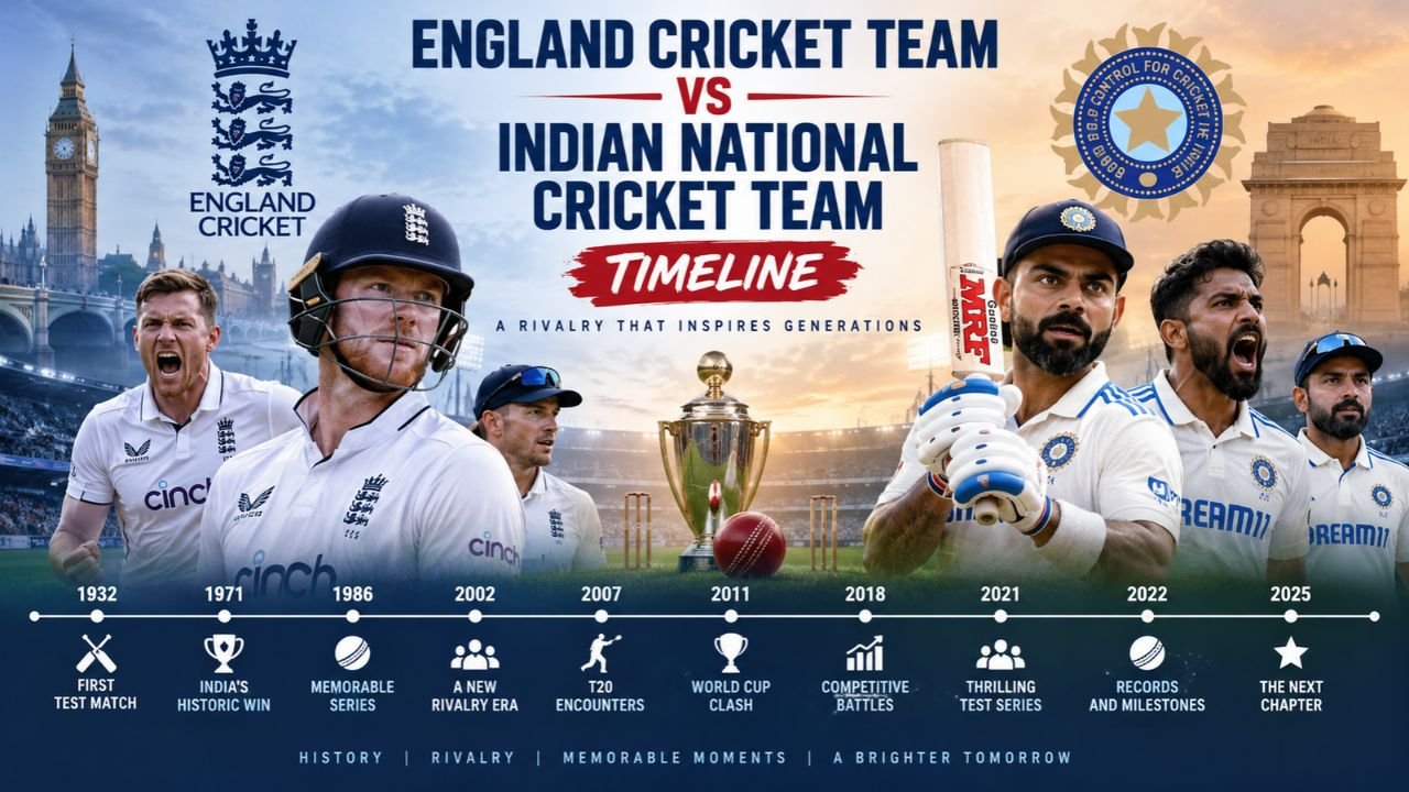England Cricket Team vs Indian National Cricket Team Timeline