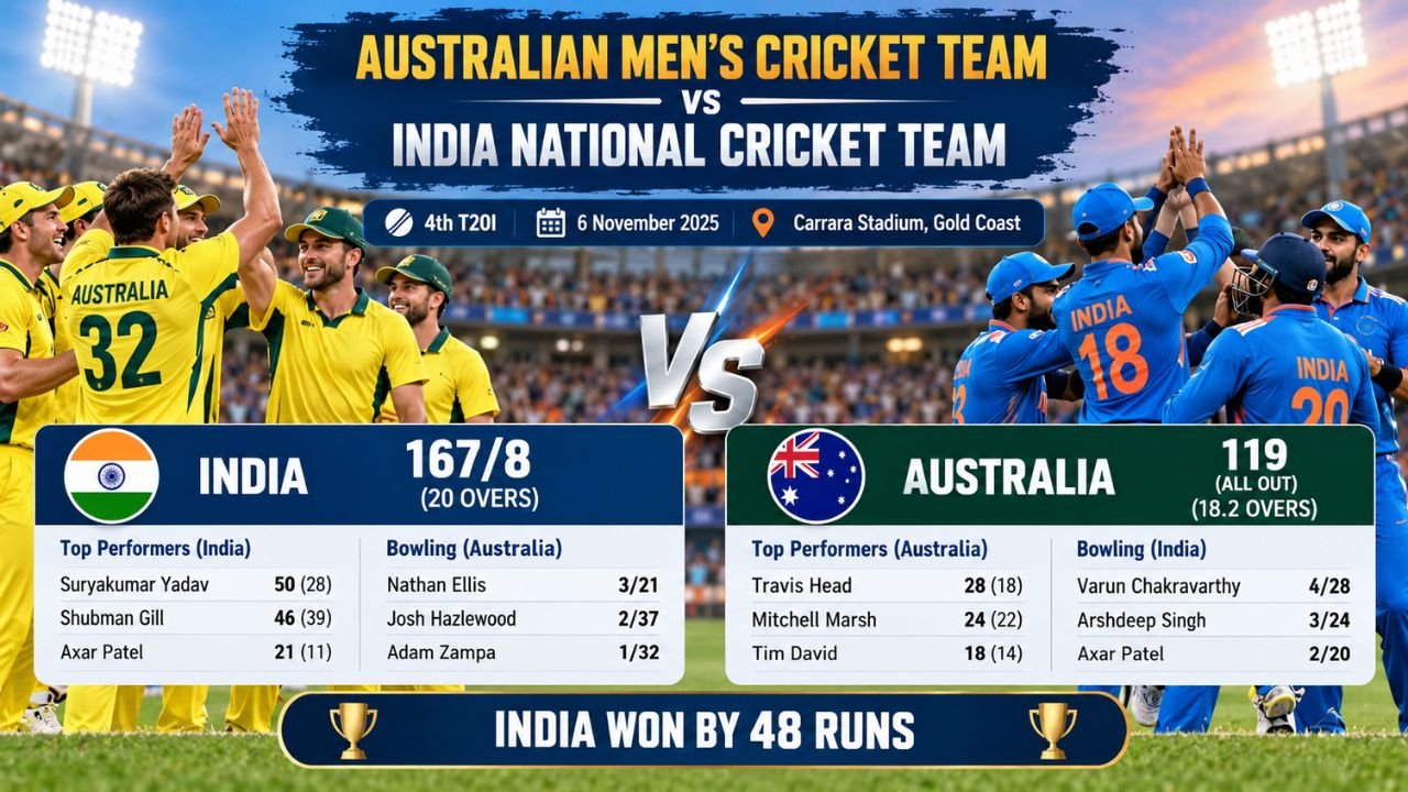 Australian Men’s Cricket Team vs India National Cricket Team Match Scorecard